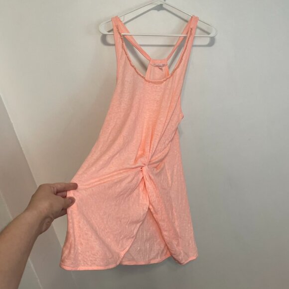 VICTORIA'S SECRET VS Knotted Tank Cover Up / Tunic Top Coral Pink Crochet Sheer - Picture 10 of 16